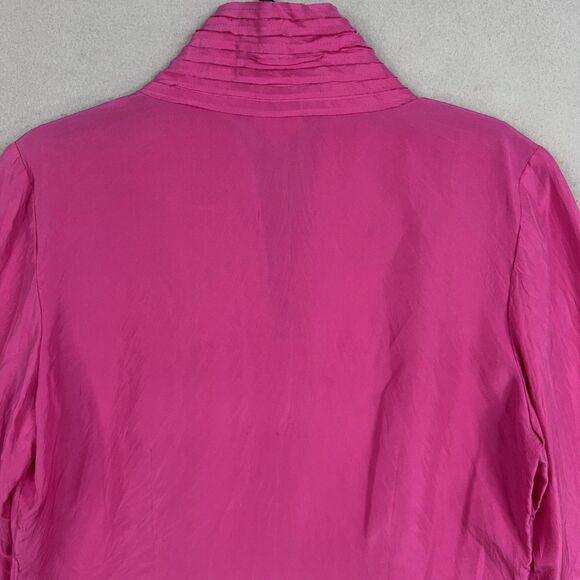 J Jill Blouse Womens Medium Fuchsia Pink Pleated Dressy Feminine Top 100% Silk - Picture 9 of 16
